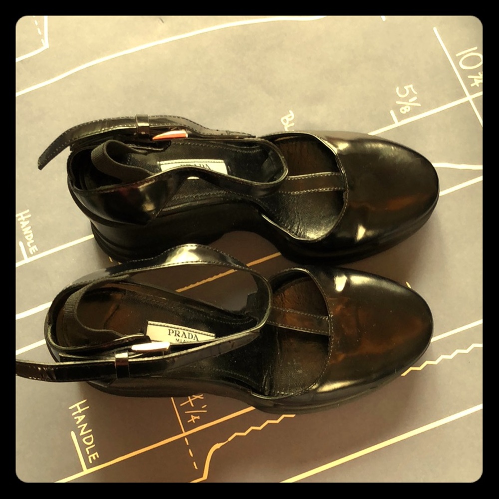 Black Prada Wedge/Mary Jane. Size 37.5, like new